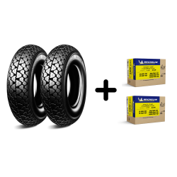 PACK : 2 x Michelin S83 3.50 - 10 59J + 2 x CAMARA MICHELIN 10 B4 val. Curva