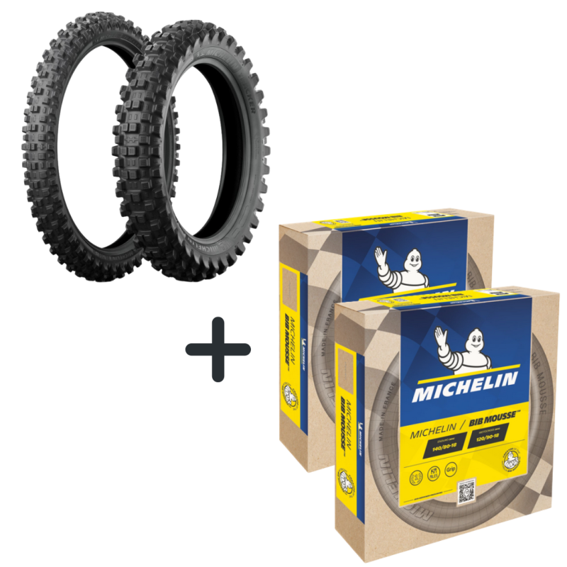 PACK4 : Michelin Tracker 90/90 - 21+140/80 - 18 + Michelin BIB MOUSSE  M15 y M14
